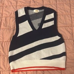 Navy blue and White Striped Knit Vest